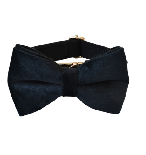 Black with Rose Gold Bow Tie, Collar and Leash Set