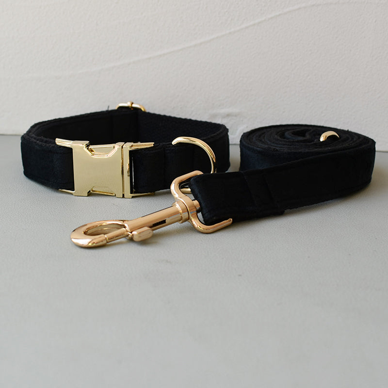 Black with Rose Gold Bow Tie, Collar and Leash Set