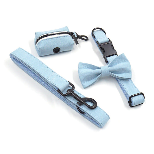 Light Blue Velvet Bow Tie, Leash, Collar & Bag Holder