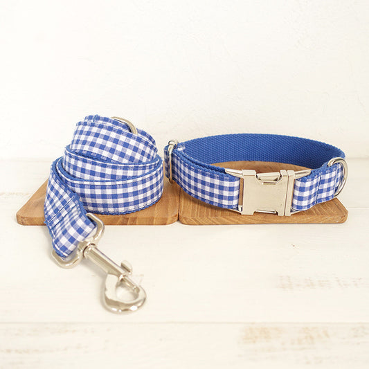 Blue Checkered Collar and Leash Set