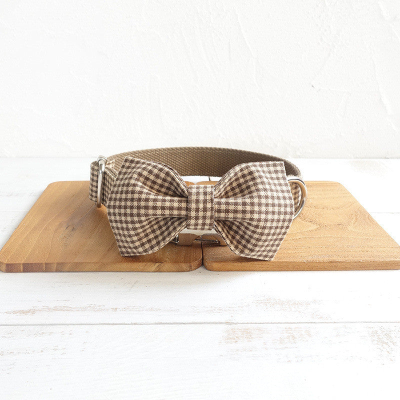 Cappuccino Plaid Bow Tie, Collar & Leash Set