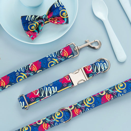 Blue Doodles Bow Tie, Collar & Leash Set