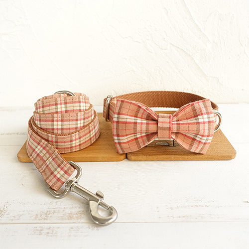 Cute Orange Plaid Bow Tie, Collar and Leash Set for Dogs