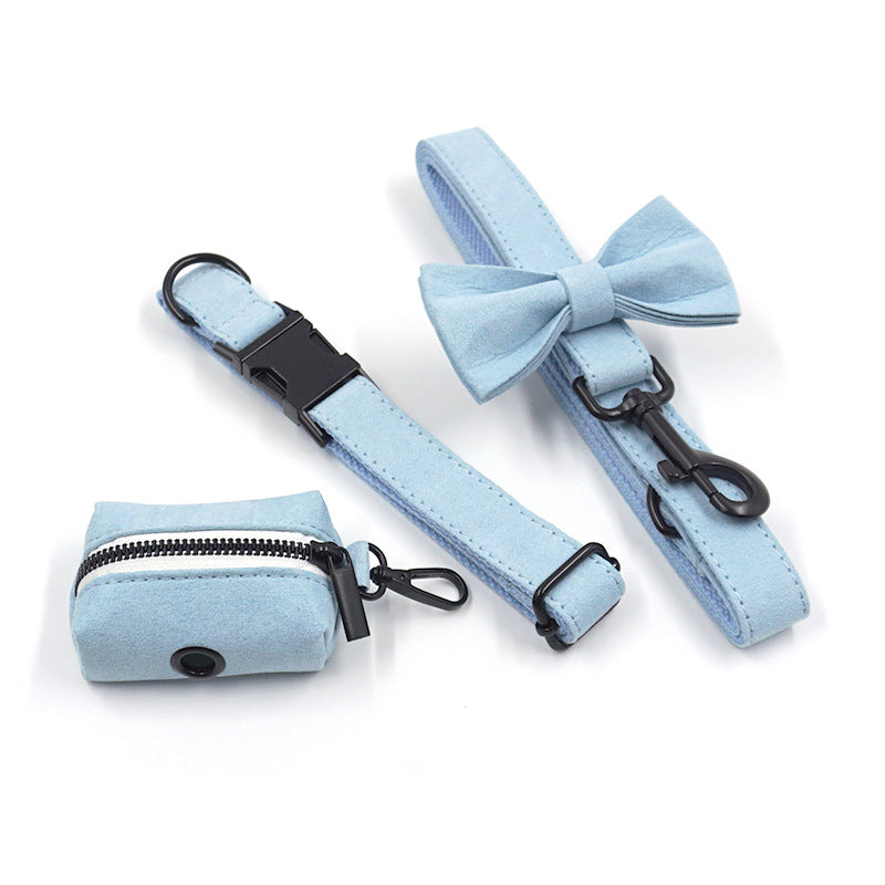 Light Blue Velvet Bow Tie, Leash, Collar & Bag Holder