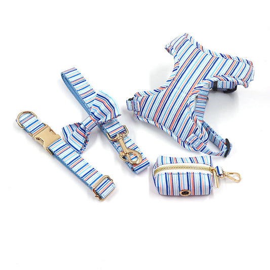 Striped 5-Piece Set (Bow Tie, Collar, Harness, Leash & Bag Holder)