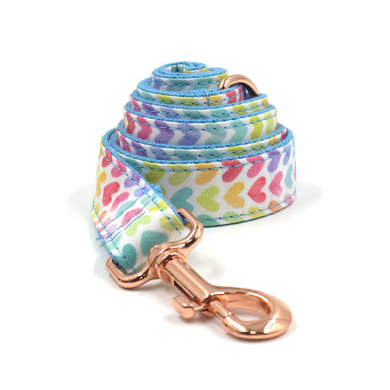 Colorful Hearts 5-Piece Set (Bow Tie, Collar, Harness, Leash & Bag Holder)