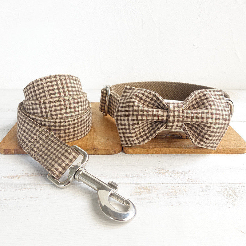 Cappuccino Plaid Bow Tie, Collar & Leash Set