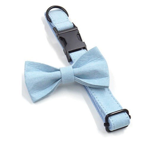 Light Blue Velvet Bow Tie, Leash, Collar & Bag Holder