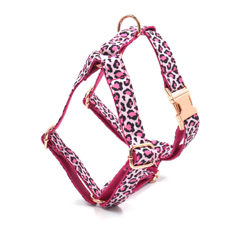 Pink Leopard 5-Piece Set (Bow Tie, Collar, Harness, Leash & Bag Holder)